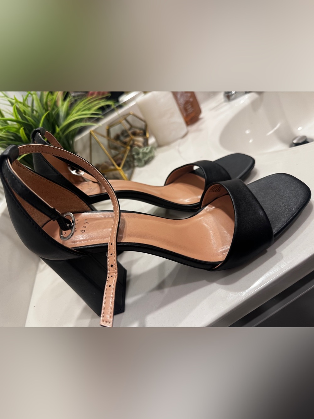 A New Day- Black Block Heel Sandals with Neutral Ankle Strap